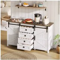 Flieks Kommode mit 4 Schubladen und Schiebetüren Weiß (B137/T40/H81,5 cm, 1 St., Schrank für Wohnzimmer, Esszimmer und Schlafzimmer), Schiebetüren Mehrzweckschrank Küchenschrank Holzschrank weiß