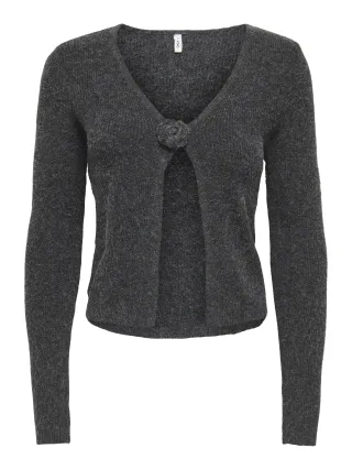 ONLY - ONLRICA LS RIB FLOWER CARDI CC KNT Dark Grey Melange - Gr. - M