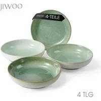 JIWOO Suppenteller 4er Ø21,9cm, Speiseteller Pastateller Salatteller Dessertteller Plate, (4 St), Keramik Hochwertiges Tellerset Grün Mikrowellenofen Spülmaschine