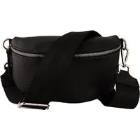 MIRROSI Bauchtasche Damen, Echtleder, Made in Italy, Umhängetasche, Brusttasche, (Schultertasche für jeden Anlass (1 Tasche & 2 Gurte), Crossbody Bag, Schwarz, gemusterten& verstellbaren Schulterriemen