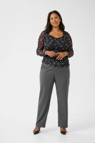 Langarm-Bluse Tight fit Black/White Flower Print floral