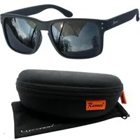 Rennec Sonnenbrille Herren Matt Schwarz Getönt Rechteckig inkl. Hardcase Rubber Haptik, 3in2 Bügelgelenke, Markenschriftzug