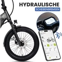 DERUIZ E-Bike Faltrad 20 Zoll, max. 140km, Federsattelstütze, mit Bluetooth, 5 Stufen, 8 Gang SHIMANO SHIMANO ALTUS 11-32T Schaltwerk, Kettenschaltung, Heckmotor, 500 Wh, (mit Akku-Ladegerät, mit Werkzeug), RH:36cm, Bremslicht, Gepäckträger (max.50kg