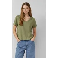 s.Oliver Kurzarmshirt T-Shirt Flammgarn-T-Shirt mit Ausschnitt-Detail