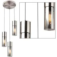 GLOBO LIGHTING Hängeleuchte, Leuchtmittel nicht inklusive, Hängeleuchte Pendelleuchte Esszimmerlampe 3 Flammig Rauchglas nickel