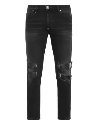 Denim Trousers Skinny Fit With Python Inserts