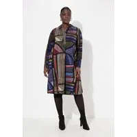Ulla Popken Midikleid Punto-Kleid Hemdkragen V-Ausschnitt Langarm