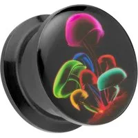 Taffstyle Plug Piercing Schraub Picture bunte Neon Pilze Motiv, Ohr Plug Flesh Tunnel Ohrpiercing Kunststoff Schraub Schraubverschluß