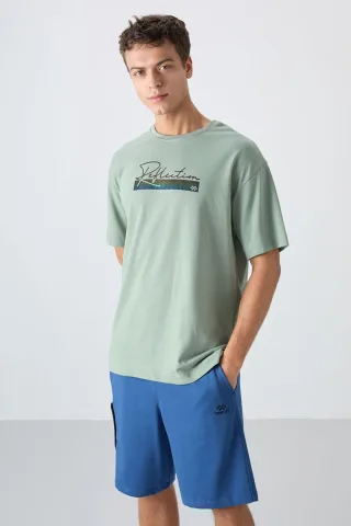 Übergroßes bedrucktes Baumwollmisch-T-Shirt
