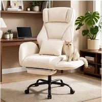 oyajia Chefsessel Ergonomischer Bürostuhl Schreibtischstuhl Gaming Stuhl 200kg Belastbar (Breiter Sitz, Verstellbarer Rückenlehne, 90-135° neigbar), CHENILLE-STOFF, mit klappbarer Armlehnen,Fußstütze, dickes Sitzpolster