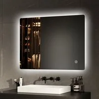 EMKE Badspiegel LED Badezimmerspiegel mit Beleuchtung rahmenlos Rechteckig Wandspiegel (Vertikal und Horizontal möglich), mit Touch 3 Farben des Lichts Dimmbar 80-100cm IP44