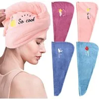 Bwecuy Turban-Handtuch Schnelltrocknendes Haarhandtuch für Damen mit Knopf, 4er Set, (4-St)