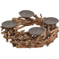 matches21 HOME & HOBBY Adventskranz Treib-Holz Adventskranz rund mit Kerzen-Stecker natur Ø ca. 30 cm, Kerzenhalter Kranz als Stumpenkerzen Advent Weihnachten Tischdeko