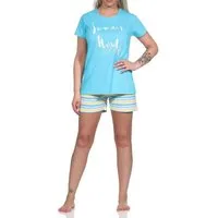 RELAX by Normann Pyjama Damen Shorty kurzarm Pyjama mit Front-Print und Ringel-Optik