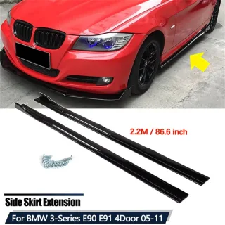 Car Side Skirts 2.2M 86.6inch Extension Rocker Panels Lip Bumper For BMW Accessories 3 Series E90 E91 320i 330i 2005-201