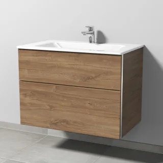 Sanipa 3way Glas-Set Glas-Waschtisch und Unterbau mit 2 Auszügen, Eiche-Kansas BR20259
