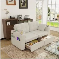 STILVORA Schlafsofa 2-Stizer Sofa mit zwei Schubladen Loungesofa mit Getränkehaltern, 2-Sitzer Sofa mit Stauraum, USB-Anschlüsse, Getränkehalter, versteckter Stauraum, kompakt