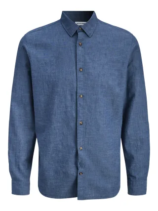 JACK&JONES - JJESUMMER LINEN BLEND SHIRT L/S SN Navy Blazer - Gr. - XXL
