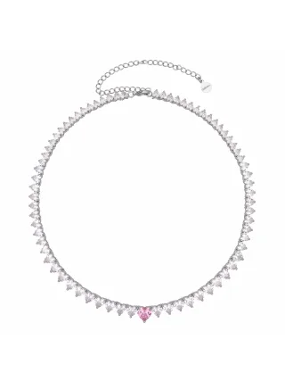 Fashionbox Collier rhodiniert Zirkonia weiss Mittelteil Zirkoniaherz pink