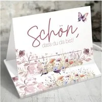 Funke & Brand Grußkarten 50x Schön, dass du da bist Tischkarten Floral Butterfly