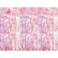 partydeco Dekorationsfolie, Lametta Vorhang 100x200cm Rosa Irisierend