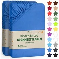 NatureMark Spannbettlaken Jersey Spannbetttuch, 100% Baumwolle, Gummizug: rundum, (2 Stück), Kinder Spannbetttuch, für Baby-/Kinderbett, 70x140 cm, Royal blau