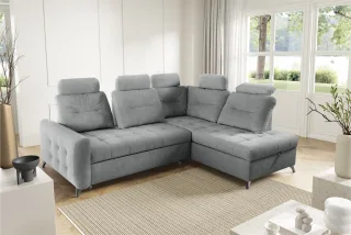 Ecksofa Schlafsofa Sofa WENDIE Stoff Hold Me Grau Ottomane Rechts