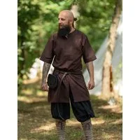 Vehi Mercatus Wikinger-Kostüm Schlichte Mittelalter Tunika kurzarm Braun "Njord"