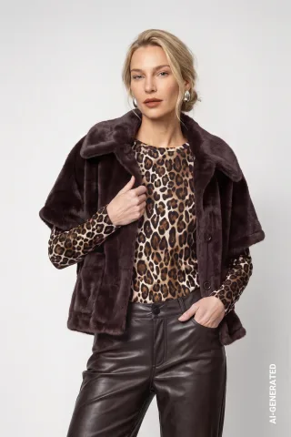 monari - Kunstfelljacke black coffee - Gr. - 36
