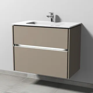 Sanipa Twiga Keramik-Set Design mit 2 Auszügen und LED-Beleuchtung, Sandgrau-Matt, SL25067 SL25067