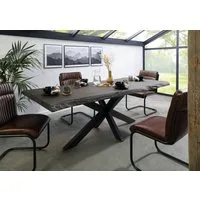 Massivmoebel24 Baumkantentisch FREEFORM (180x90x77 Mango, Esstisch Küchentisch aus Echtholz massiv), Echte Baumkante, Natürliche Risse und Unebenheiten