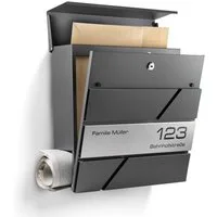 NewHabitat Briefkasten Moderner Wandbriefkasten Personalisierbar Anthrazit RAL7016 (Komplettset, Modell: Paris), Rostfrei