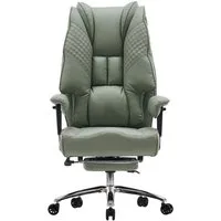 EFOMAO Chefsessel Extra Breit+Stabil, Hochlehner mit Fußstütze Leder, Verstellbare Rückenlehne, Ergonomisch, Höhenverstellbar, Hellgrün