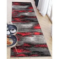 Mazovia Läufer Läufer Flurläufer Modern für Vorzimmer 80 cm Breit Grau Rot, 80 x 100 cm, Kurzflor, Meterware, Höhe 8 mm