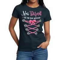 Spreadshirt T-Shirt Dirndl Spruch Mit Blumen Und Bindeoptik Frauen T-Shirt (1-tlg)