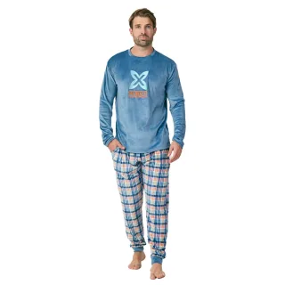 Langärmeliger Herren-Pyjama mit Rundhalsausschnitt aus Samt MU3