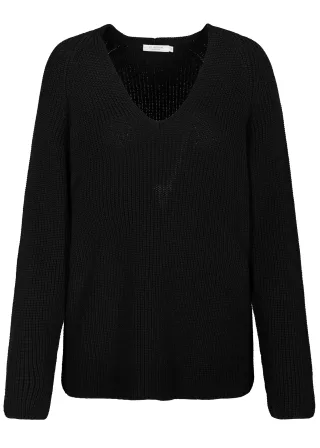 CLARINA - NOS V-Pullover, 1/1 Arm, uni schwarz - Gr. - 36