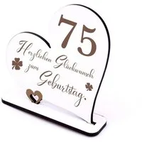 Dekolando Deko-Schriftzug 75 Jahre Deko Herz Aufsteller 15cm x 15cm - Geburtstag 75. Tischdeko (weiß, 2tlg)