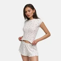 cfab Pyjamashorts Soft Touch Rib Shorts-Ditsy Print-XL (1-tlg)