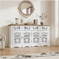 FUFU&GAGA Sideboard mit Schnitzfront, Vintage Landhaus Kommode, Weiß & Holz