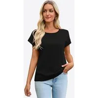 Imily Bela T-Shirt Damen Freizeit Kurzarm Strickshirt (Packung, 1-tlg., 1per-Pack) mit Häkeldetail