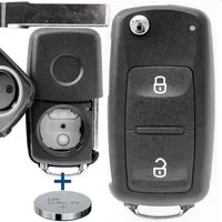 mt-key Auto Klapp Schlüssel 2 Tasten + 1x HAA Rohling + 1x passende CR2032 Knopfzelle, CR2032 (3 V), für VW Amarok T5 T6 Funk Fernbedienung