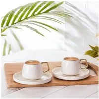 Karaca Kaffeeservice Karaca Saturn Kaffeeservice 100 ml Kaffeetassen-Set, 2 Personen, Gold, Porzellan
