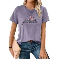 PYLIKE T-Shirt Damen bequemes Sommer Elegant Basic-Shirts mit Schmetterling Bequem für Freizeit und Büro,Strandurlaub