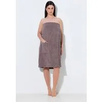 Ulla Popken Bademantel Sauna-Sarong Klettriegel Tasche Frottee, Midi, Materialmix