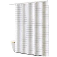 HomeBella Duschvorhang Kariert Textil Antischimmel Schimmelresistent Wasserdicht (Anti-Bakteriell Wasserabweisend Stoff Polyester mit Gewicht), Waschbar für Dusche Badewanne, mit Duschvorhangringen
