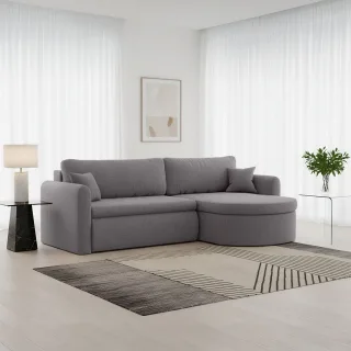 Ecksofa Schlafsofa FELIZ Stoff Faro Grau Ottomane Rechts