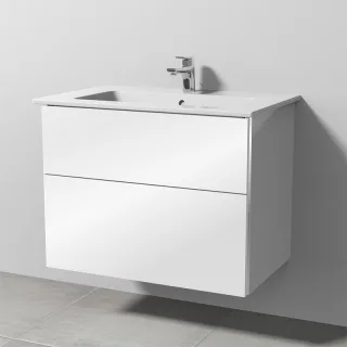 Sanipa 3way Keramik-Set Venticello Keramik-Waschtisch und Unterbau mit 2 Auszügen, Weiß-Glanz BS32378