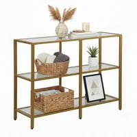 relaxdays Konsolentisch mit 3 Glasablage, gold