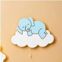 COZYCOLLECTIONS LED Wandleuchte Handbemaltes LED-Wandnachtlicht „Elefant auf der Wolke in Holzoptik, LED, Warmweiß, Montessori: sanftes Licht & eigene Schalter fördern Autonomie